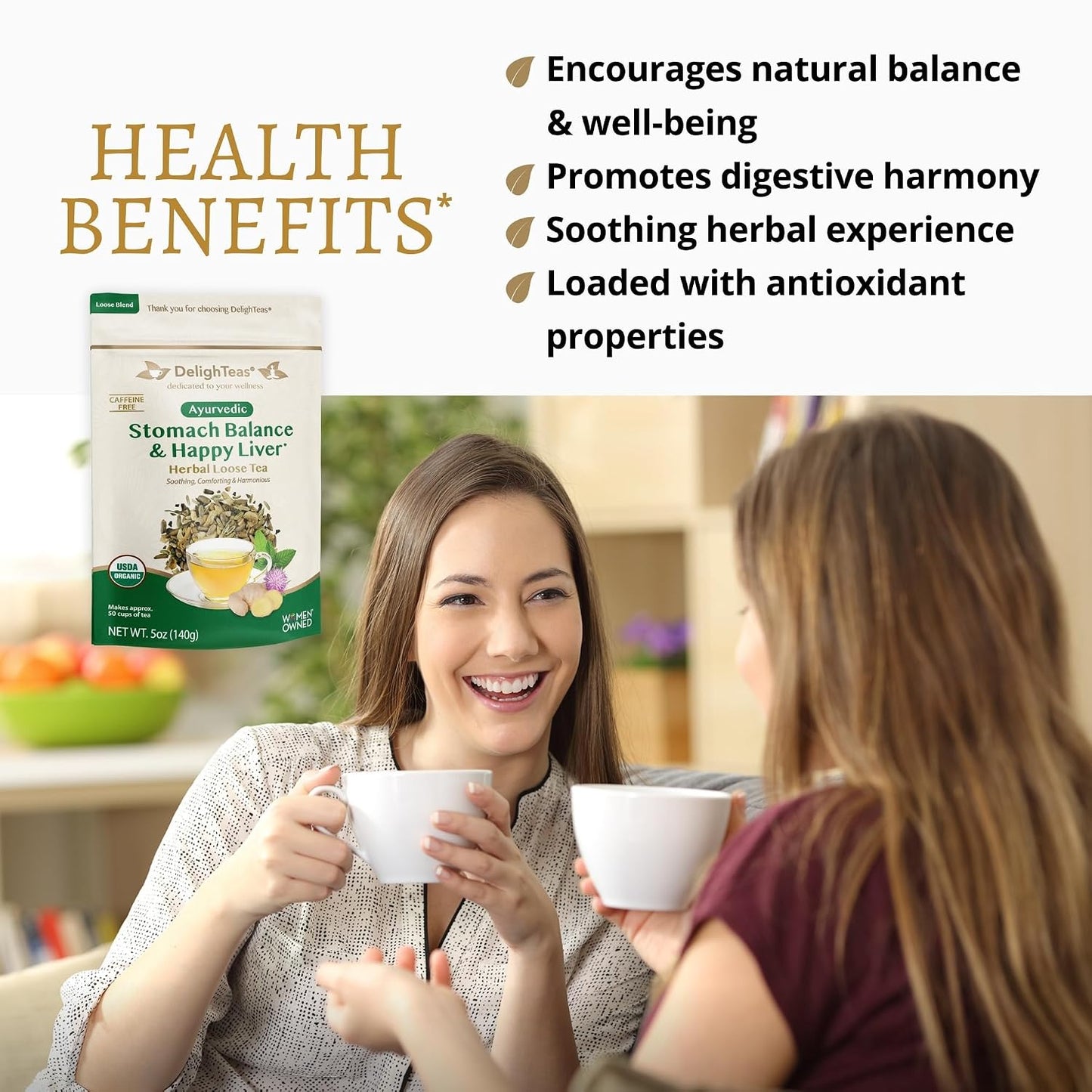 DelighTeas Stomach &amp; Liver Tea | Ayurvedic Herbal Blend for Digestion | Organic Milk Thistle, Fennel, Ginger, Peppermint &amp; Licorice | Vegan, Caffeine-Free, Sugar-Free | Loose Leaf, 50 Servings, 5oz
