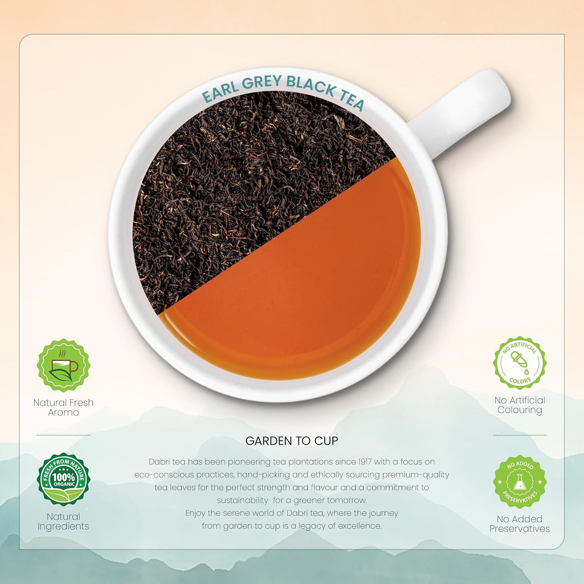 Dabri Earl Grey Tea Bags, Premium Whole Leaf Black Tea with Natural Bergamot | 32 Biodegradable Pyramid Tea Bags