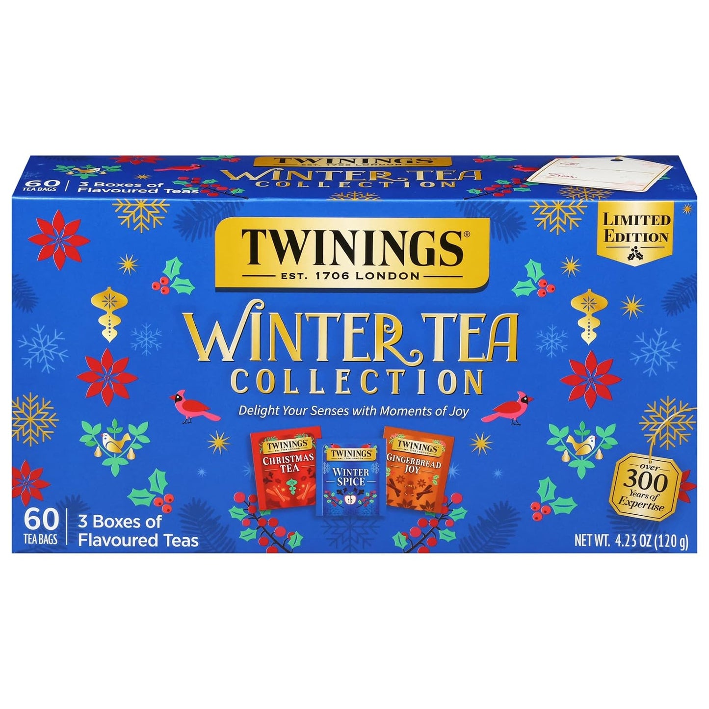 Twinings Winter Tea Collection, Limited Edition Holiday Gift Box, 20 Count (Pack of 3), Includes Christmas Tea, Winter Spice, and Gingerbread Joy