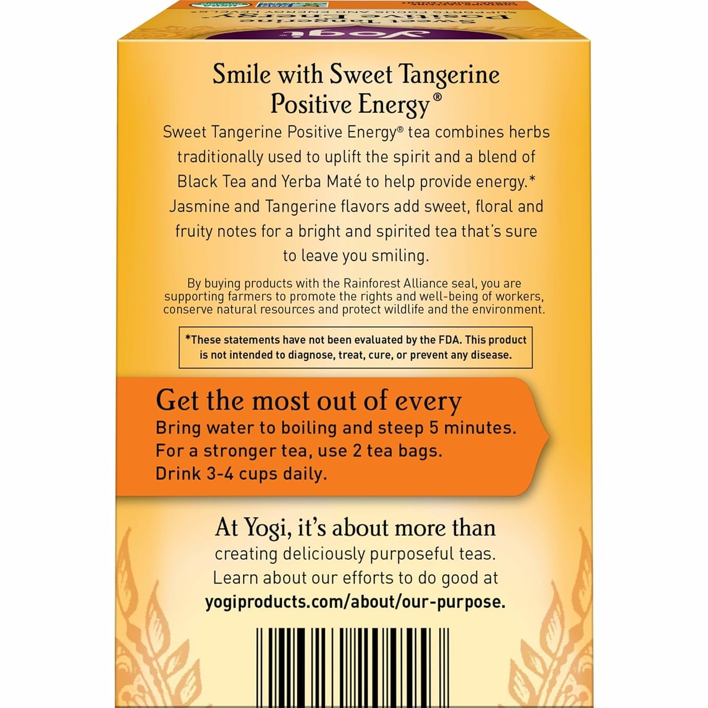 Yogi Sweet Tangerine Positive Energy Tea - 16 Tea Bags per Pack (4 Packs) - Organic Tangerine Energy Tea - Includes Black Tea Leaf, Yerba Mate Leaf, Ashwagandha Root & More