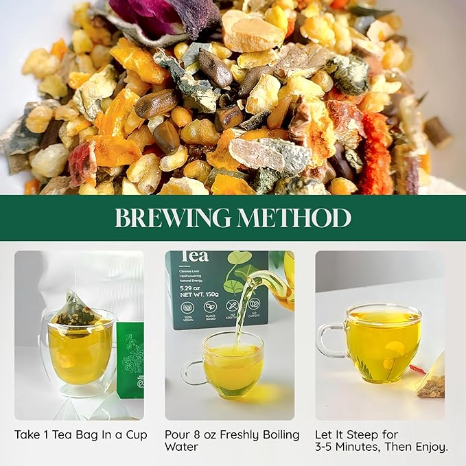 Verltracha Liver Detox Tea, 30 Tea Bags, Oil Reducing Tea for Liver with Winter Melon & Lotus Leaves, 10 Natural Ingredients Support Liver Health, 5.29 oz