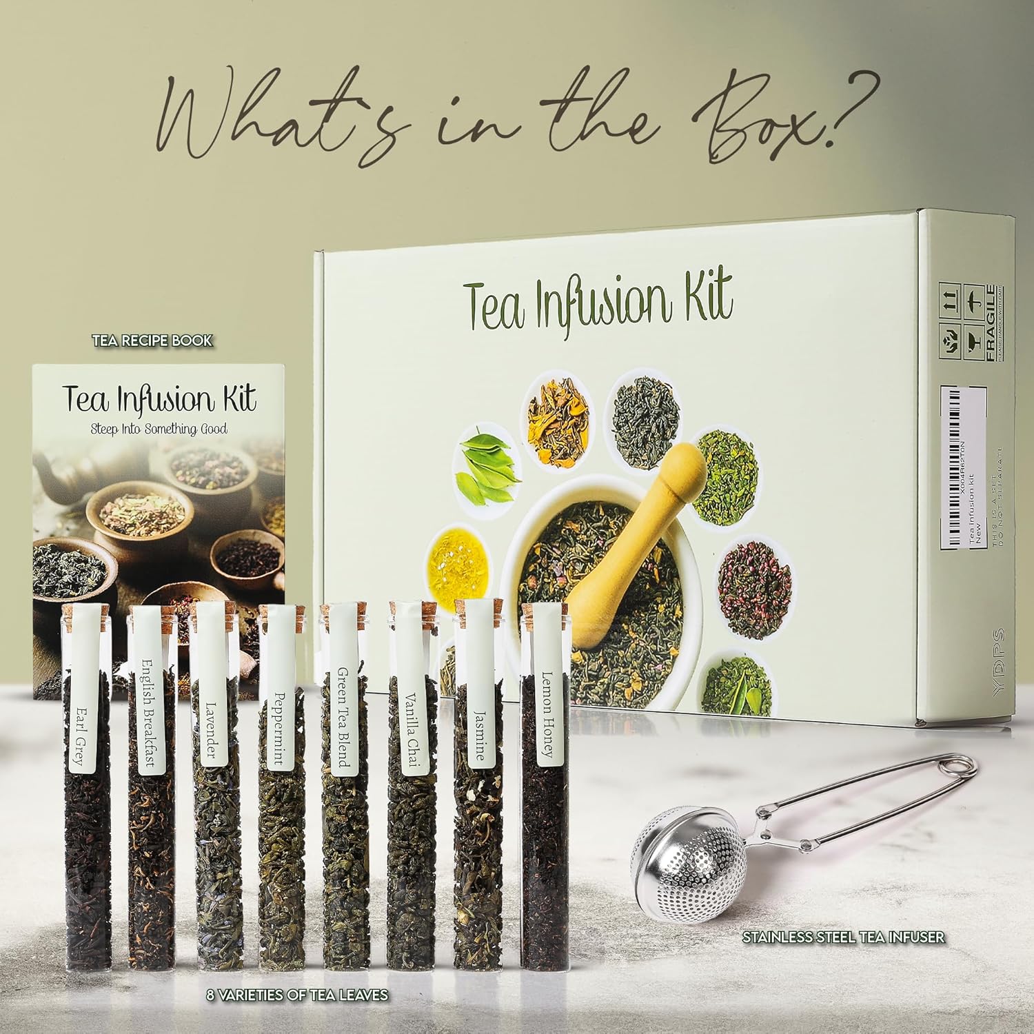 Loose Leaf Tea Sampler - Tea Gift Set Box – 8 Unique Flavors with Stainless Steel Infuser | Vanilla Chai, Jasmine, Lemon Honey & More | Tea Gift Set for Women and Men - Set of 9 - Gifts For Mom