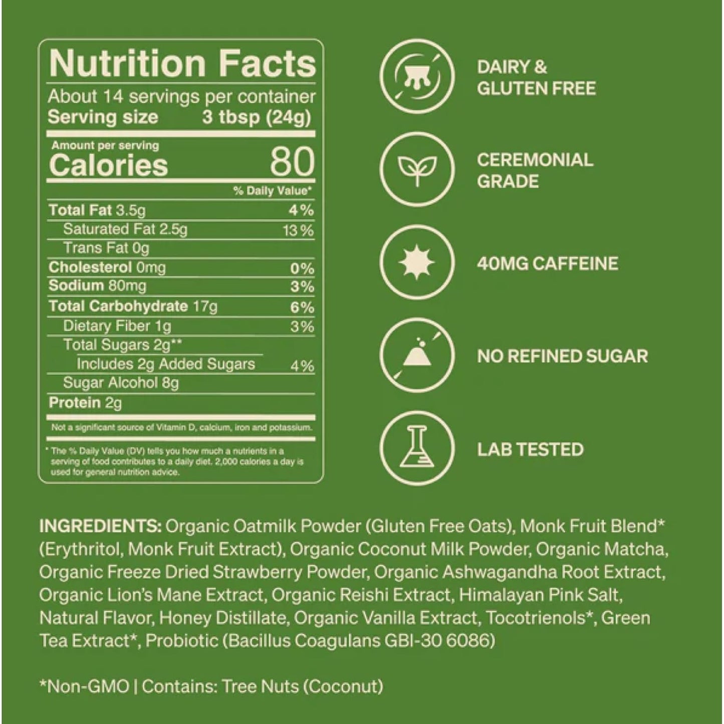 Strawberry Matcha SuperLatte – Decadent Café-Style Latte, Organic Ceremonial Japanese Tea, L-Theanine, Supports Radiant Skin, Energy, Focus, Gut Health – 14 Servings
