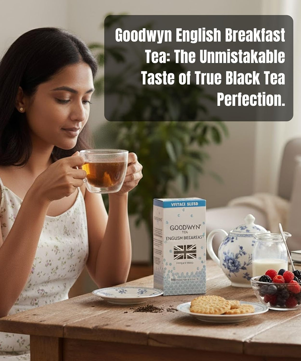 Goodwyn English Breakfast Tea – 100 Individually Wrapped Plastic-Free Tea Bags, Rich Full-Bodied Medium Caffeine Black Tea, Sugar-Free Gluten-Free Travel-Friendly Indian-Origin Chai, Bold Classic Morning Tea, Everyday Tea Sampler