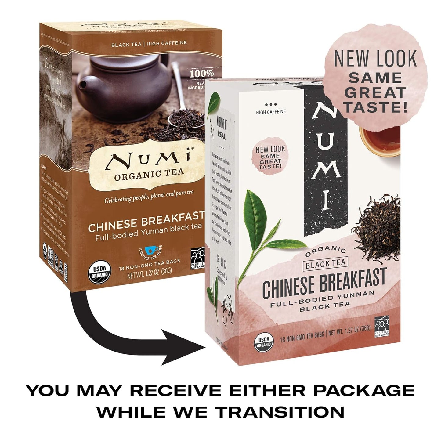 Numi Organic Chinese Breakfast Tea | 54 Black Tea Bags | Caffeinated Full-Bodied Yunnan Black Tea