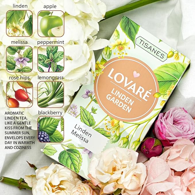 Lovare Linden Garden Herbal Tea – Aromatic Blend with Linden, Melissa, Fruits & Berries – Caffeine-Free, Light & Flavorful