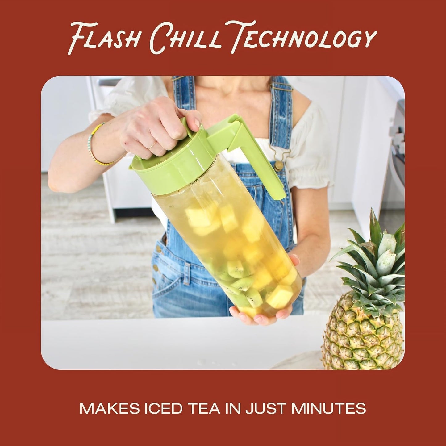 Takeya Flash Chill Iced Tea Maker - Versatile Tea Brewer for Loose/Bagged Tea - Patented Flash Chill Tech Hot/Cold Use BPA-Free Tritan Dishwasher Safe - Airtight Lid Made in USA - 1 Quart/Avocado