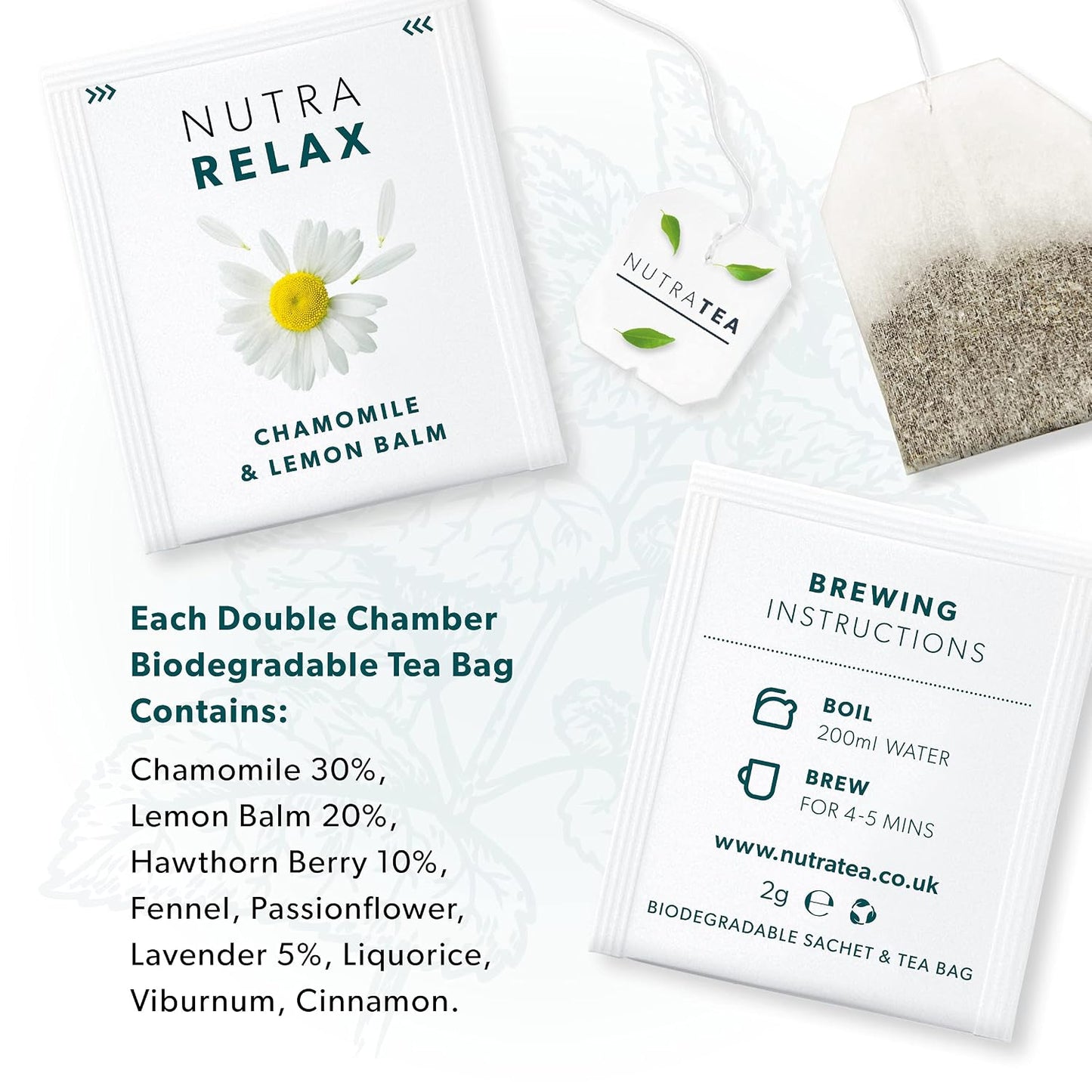 NUTRARELAX - Night Time Tea | Sleep Tea | Calm Tea - Includes Chamomile, Passionflower &amp; Lemon Balm - 60 Enveloped Tea Bags - by Nutra Tea - Herbal Tea - (3 Pack)