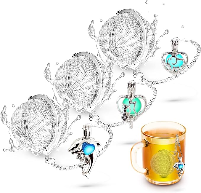 3pcs Tea Infuser TeaSanavie Loose Tea Steeper Stainless Steel Fine Mesh Tea Ball Loose Leaf Tea Infusers Glow In The Dark Cute Heart Pendant Tea