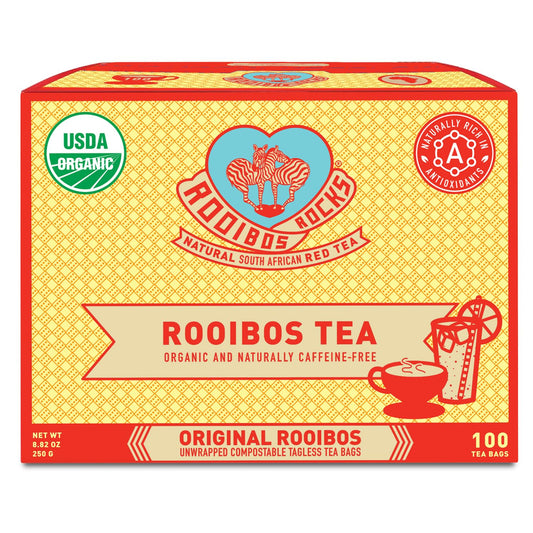 Rooibos Rocks Organic Rooibos Tea Bags - Caffeine-Free, 100 ct | USDA Organic • Microplastic-Free Tagless Pillow Tea Bags • Naturally Mildly Sweet Flavor • Hot or Iced