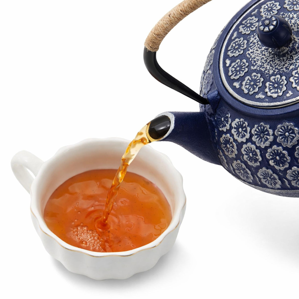 Juvale Japanese Cast Iron Teapot with Infuser & Stovetop Tea Kettle - 34 oz, Blue - Heat Retention, Removable Lid & Fold-Down