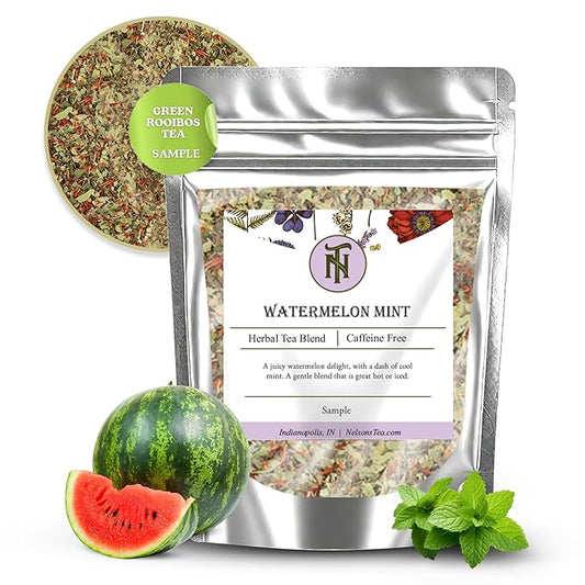 Nelson's Tea Watermelon Mint Tea Loose Leaf - Caffeine Free Green Rooibos Tea with Spearmint, Echinacea, Linden Leaf, Coriander, Safflower and Eucalyptus (Sample 0.4 Oz)