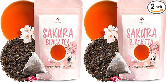 YAMASAN KYOTO UJI Sakura Japanese Loose Leaf Black Tea Bag 3g×15bags,Cherry Blossom Flavored Tea, Blended with cherry leaves (Pack of 2)