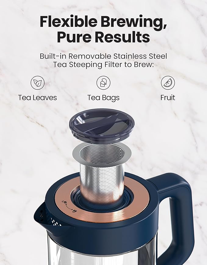 Vianté Electric Kettle With Infuser For Loose Leaf Tea. Hot Tea Maker With Temperature Control And Automatic Shut Off. Kettle With Brewing Programs