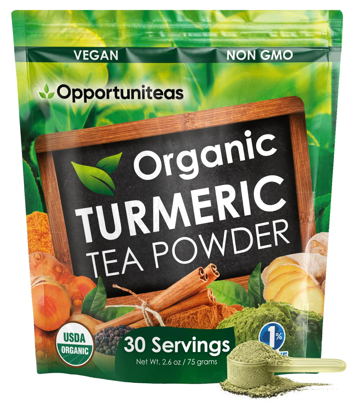 Opportuniteas Organic Matcha Turmeric Tea Powder - 30 Servings