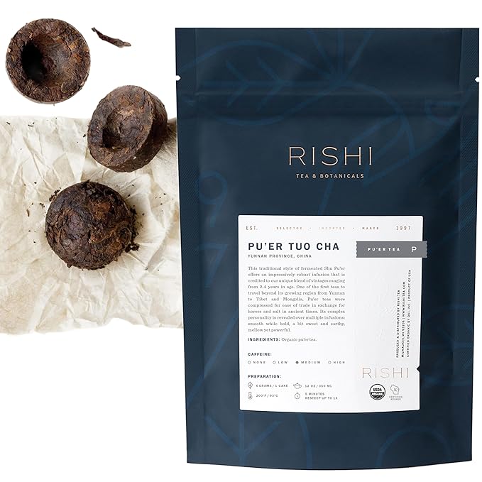 Rishi Tea Ancient Pu'er Tuo Cha Herbal Tea - Organic Direct Trade Loose Leaf, Medium Caffeine Aged R