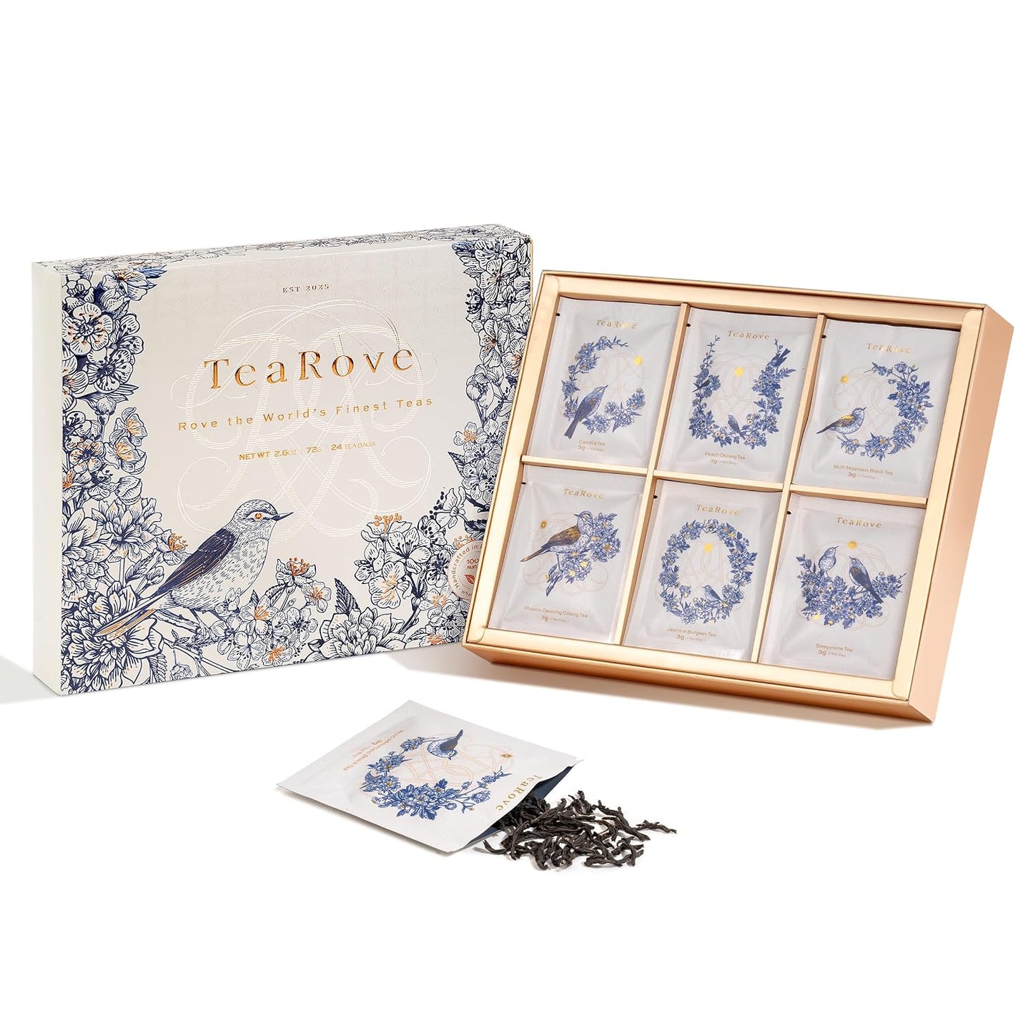 TeaRove Loose Leaf Tea Sampler Gift Set Box, Chinese Whole-Leaf Tea Assortment Variety Pack, Black, Oolong, Jasmine Green & Herbal Teas, Hot or Iced