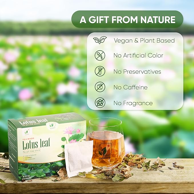 Nmpt Dried Lotus Leaf Tea, 100% Hand Pick, Organic Herbal Tea, 50 Tea Bags, Gluten Free, Dairy Free, Sugar Free & 100% Natural