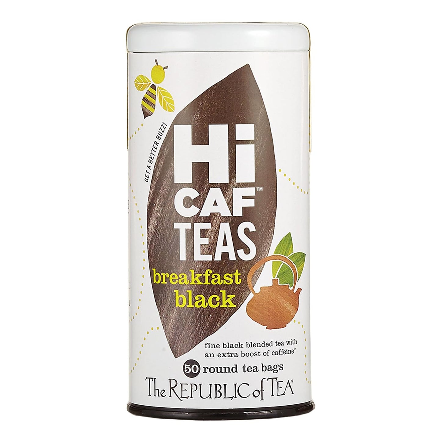 The Republic of Tea HiCAF Breakfast Black Tea, High Caffeine, 50 Count | A bold cup for morning or afternoon. Brisk and full-bodied with notes of roasted root. Gluten Free and Carb Free.