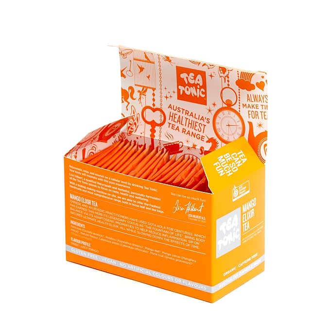 Tea Tonic Mango Elixir Tea Bags – Refreshing Fruit Infusion with Mango & Pure Ingredients, 20 Count | Tropical Herbal Tea for Iced or Hot Brews | Caffeine-Free
