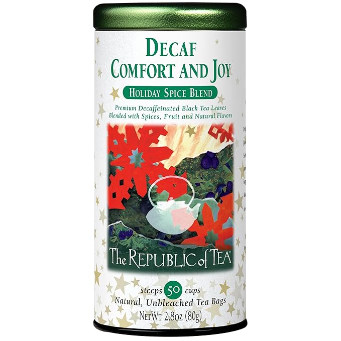The Republic of Tea – Decaf Comfort and Joy Tea Tin, Decaffeinated, 50 Tea Bags