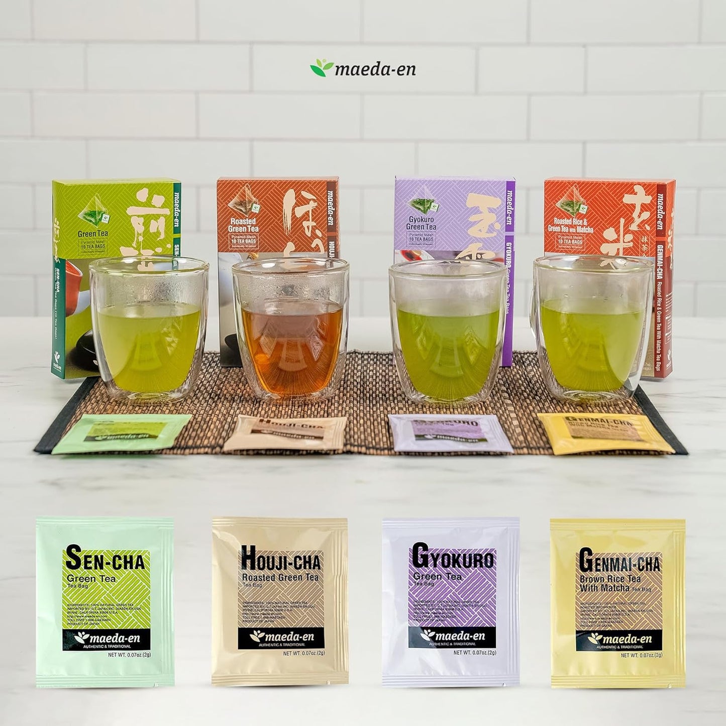 MAEDA-EN Premium Green Tea 10 Tea Bags Japanese Origin Green Tea Leaves Individually Wrapped Teabags (1pk, Gyokuro Green Tea)