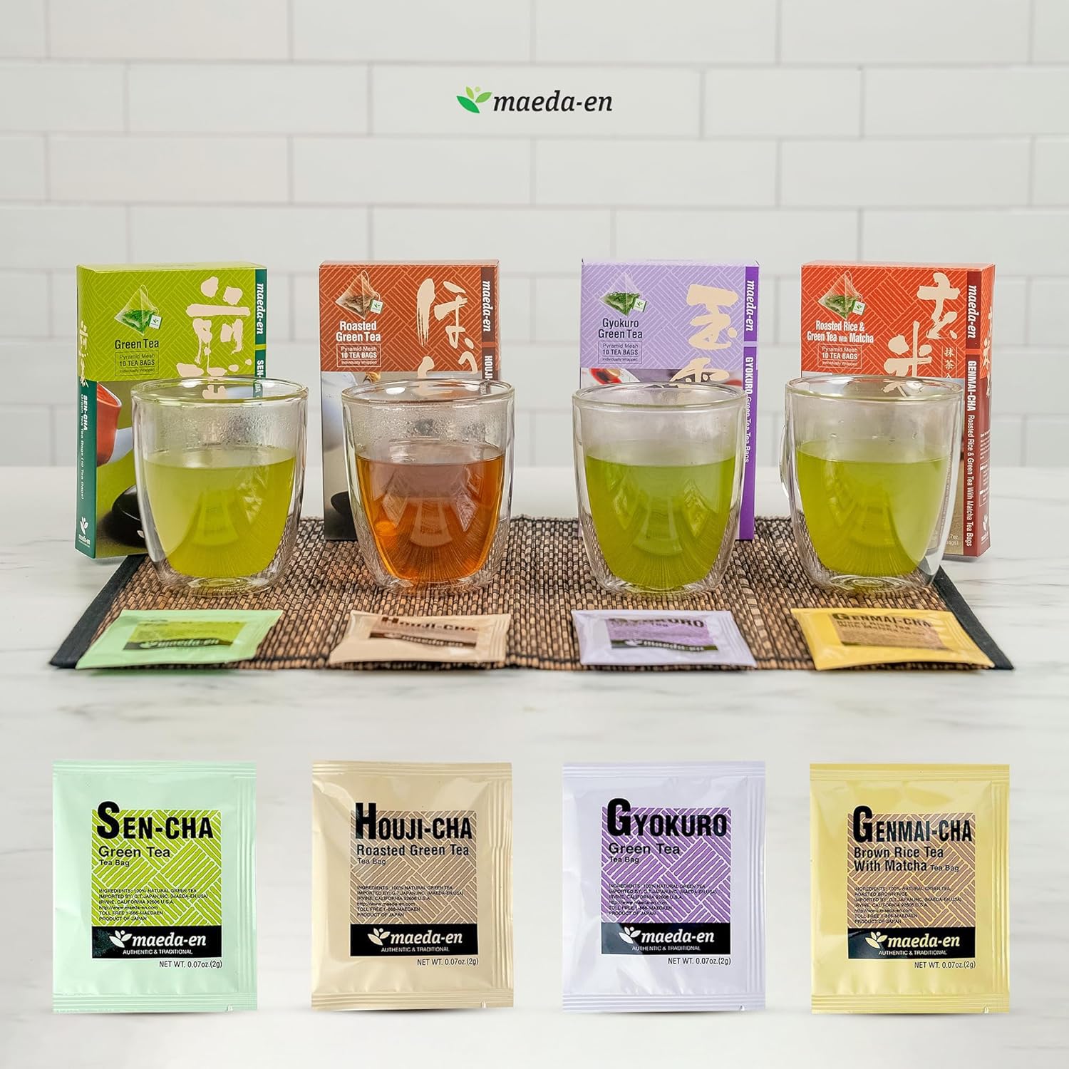 MAEDA-EN Premium Green Tea 10 Tea Bags Japanese Origin Green Tea Leaves Individually Wrapped Teabags (1pk, Gyokuro Green Tea)