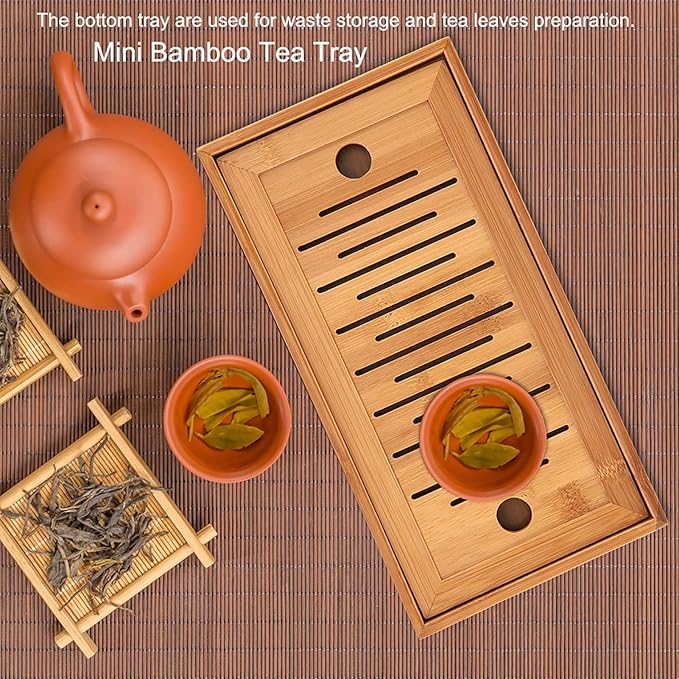 Wooden Tea Tray, 10.6 Inch Chinese Kung Fu Tea Tray Gongfu Tea Table with Water Storage Box Household Filter Tea Serving Tray for Home Office Table