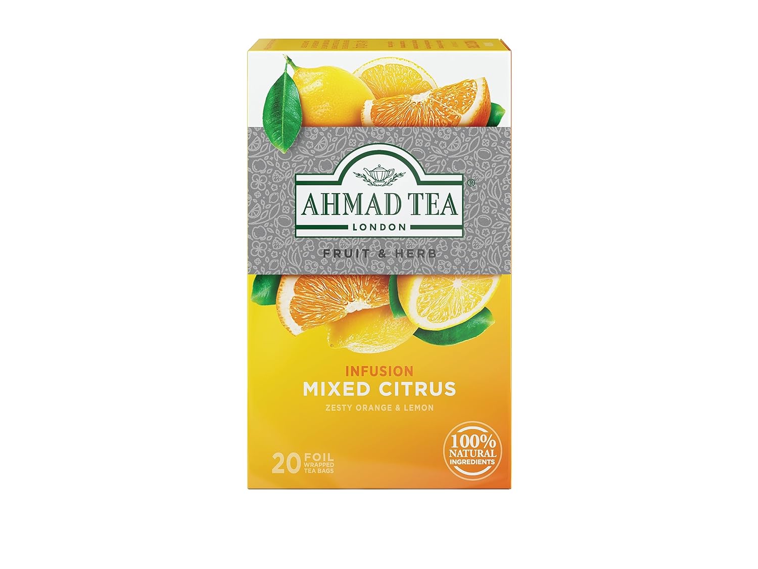 Ahmad Tea Herbal Tea, Mixed Citrus Teabags, 20 ct (Pack of 1) - Decaffeinated & Sugar-Free