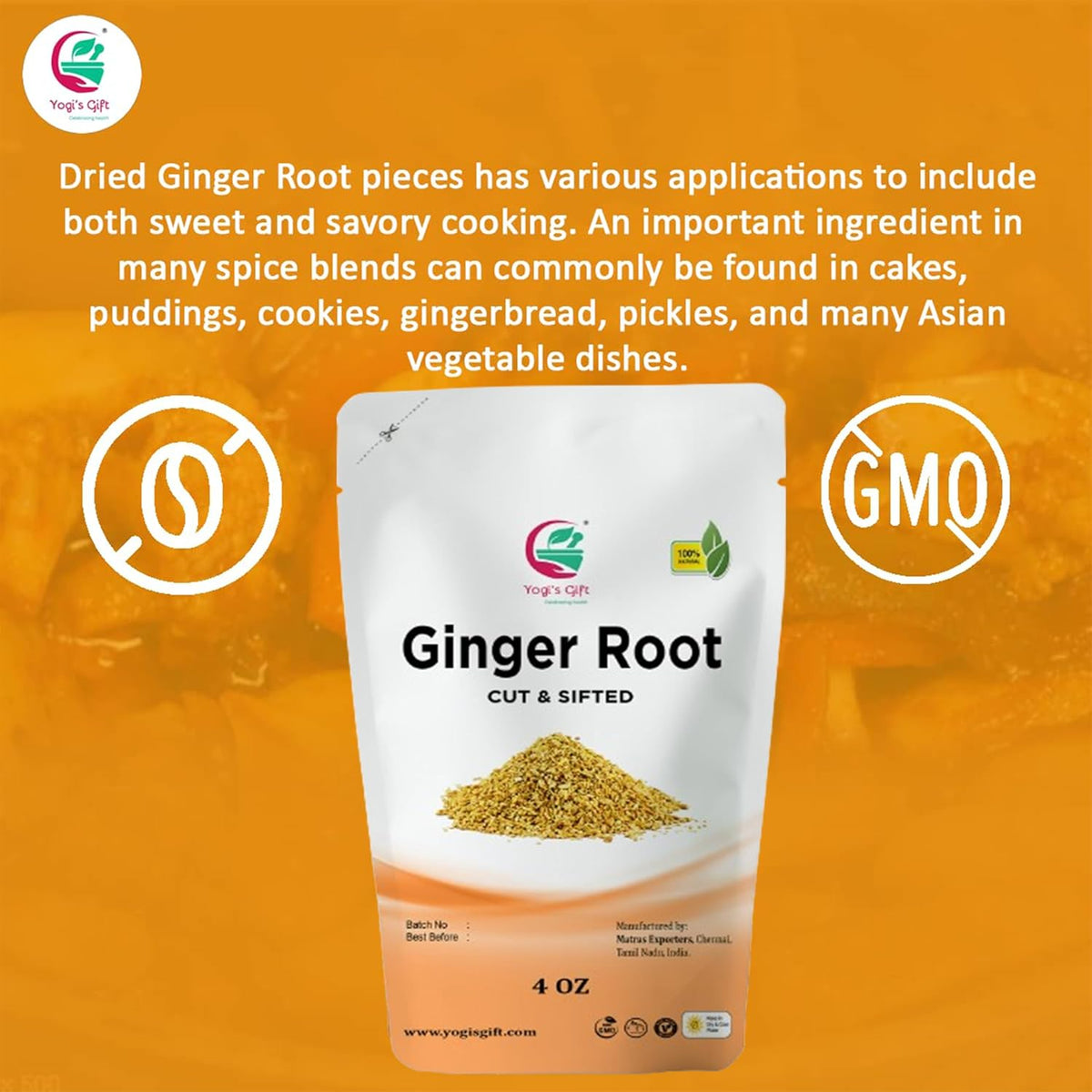 Yogi's Gift® Dried Ginger Root 4 oz | Cut &amp; Sifted Ginger Root Pieces