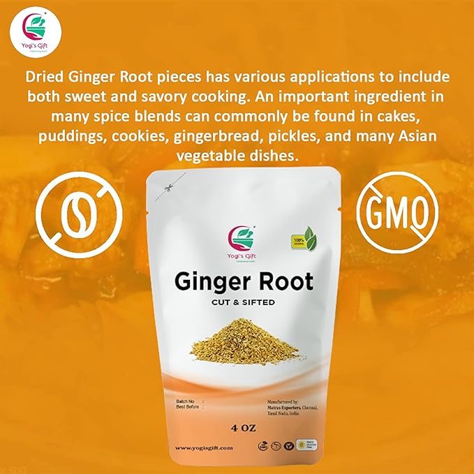 Dried Ginger Root 4 oz, Cut and Sifted Dried Ginger Pieces, As Spicy as Fresh, Flavourful Indian Spice