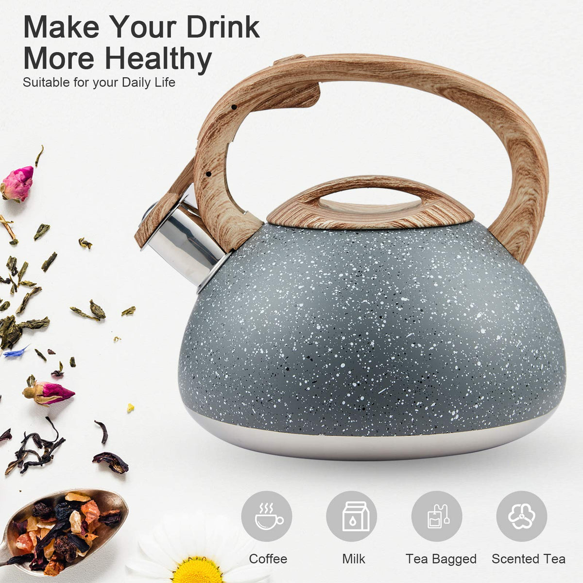 LUXGRACE s-p Whistling Tea Kettle Stainless Steel Teapot,Teakettle for Stovetop Induction Stove Top,Fast Boiling Heat Water