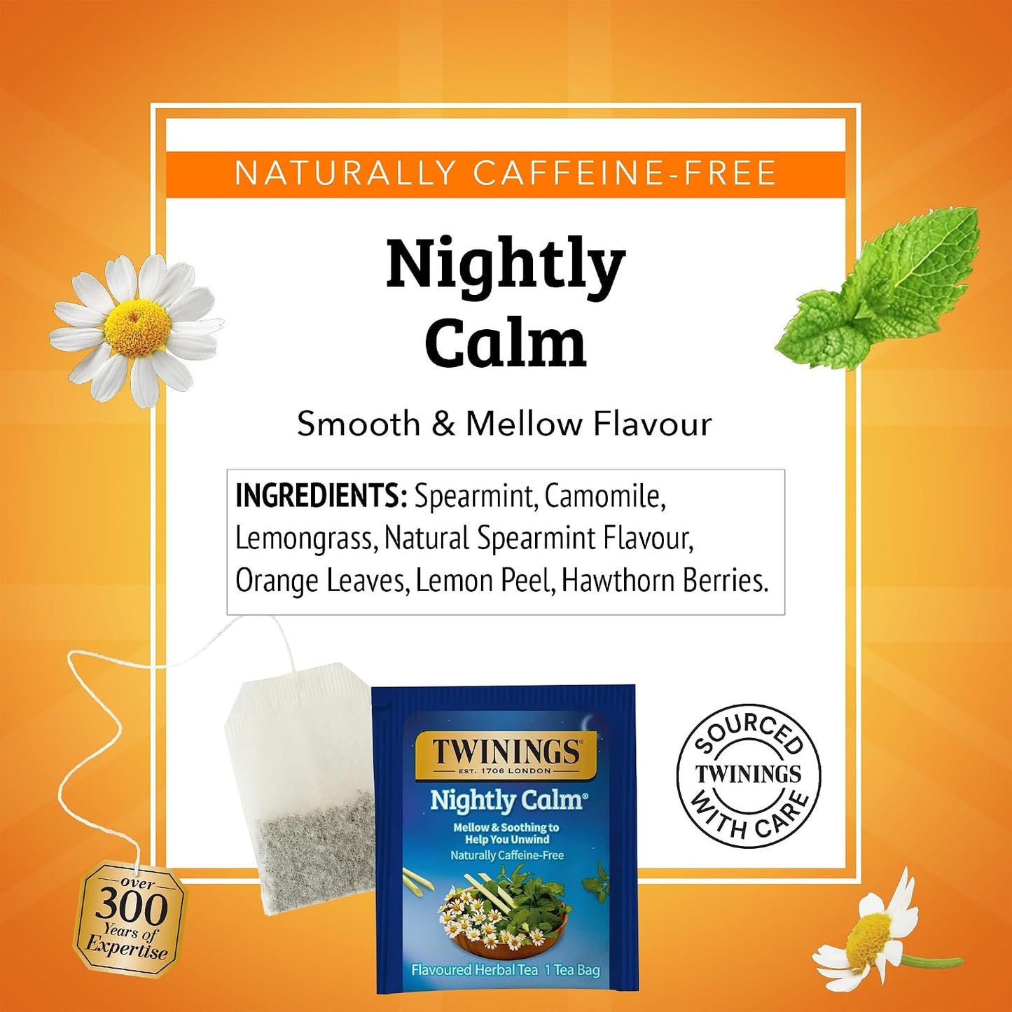 Twinings Nightly Calm Herbal Caffeine-Free Tea Bags, 20 CT Box (6 Pack) | Relaxing Before Bedtime, Spearmint, Camomile, Lemongrass, Naturally Caffeine-Free, 120 Foil Lined Individually Wrapped Bags