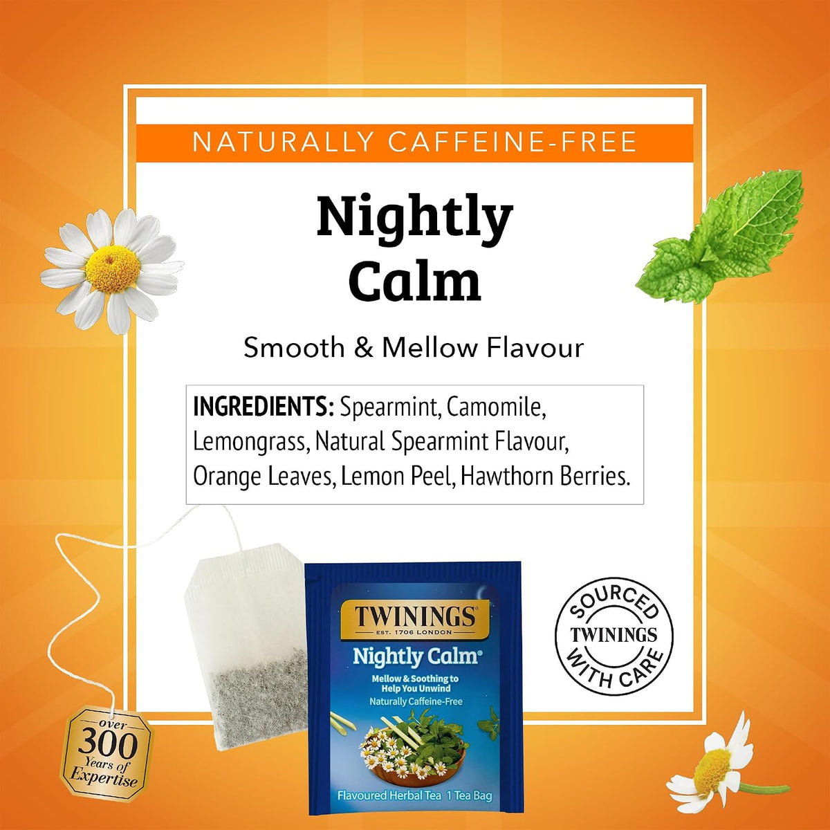 Twinings Nightly Calm Herbal Tea Individually Wrapped Bags, 20 Count (Pack of 6), Spearmint &amp; Lemongrass, Naturally Caffeine-Free, Enjoy Hot or Iced, 120 Teabags