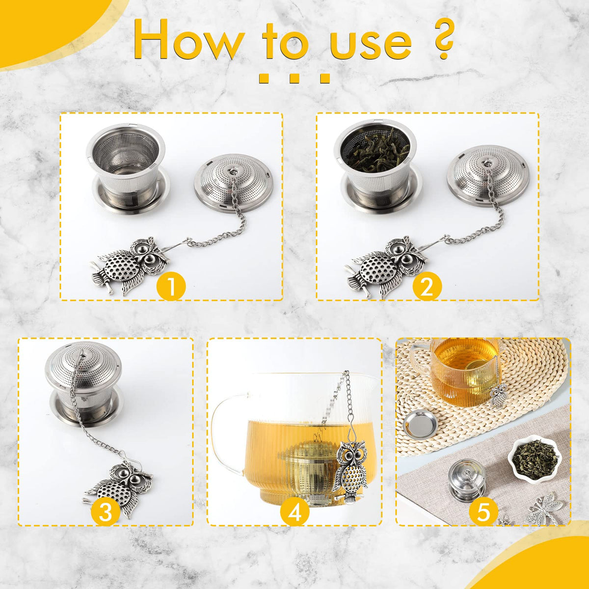 Prudiut 3Set Tea Infusers Tea Strainers for Loose Tea with Drip Trays and Pendant