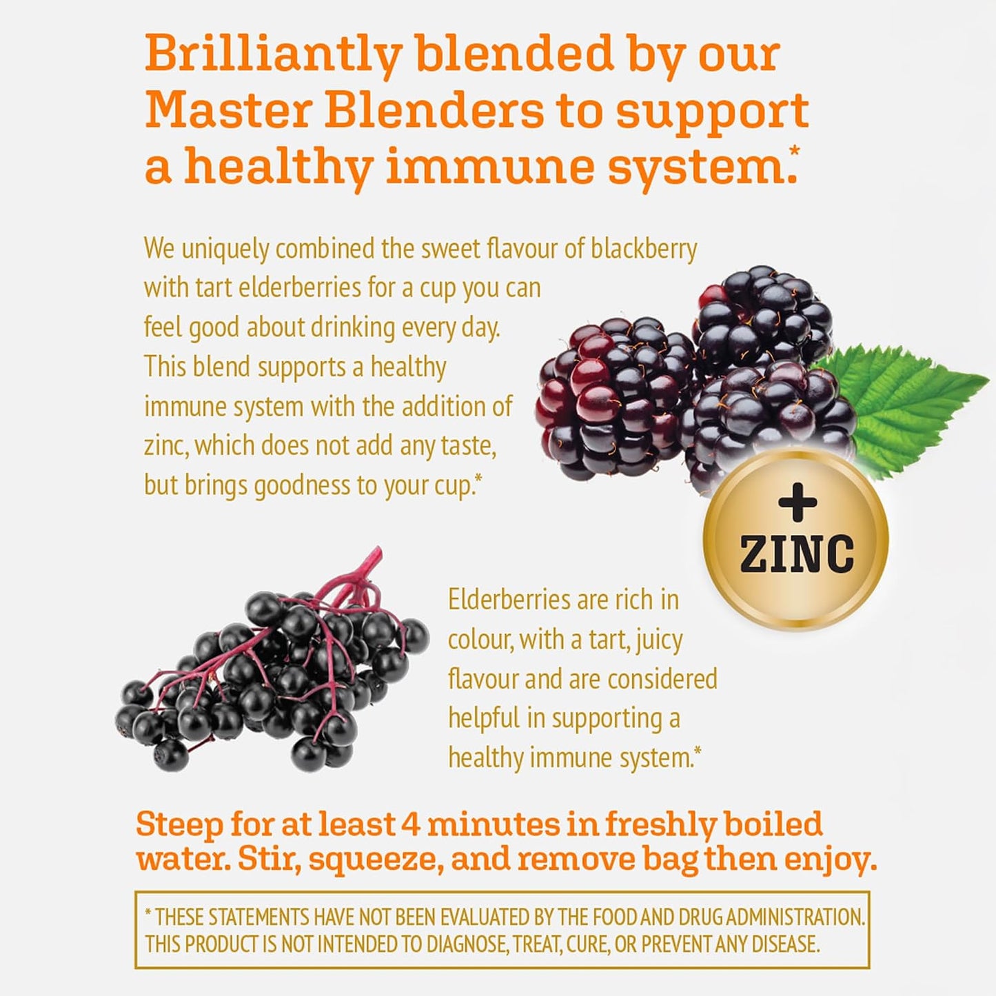 Twinings Immune Support+ Zinc Blackberry Herbal Tea Bags, 16 CT (1 Pack)