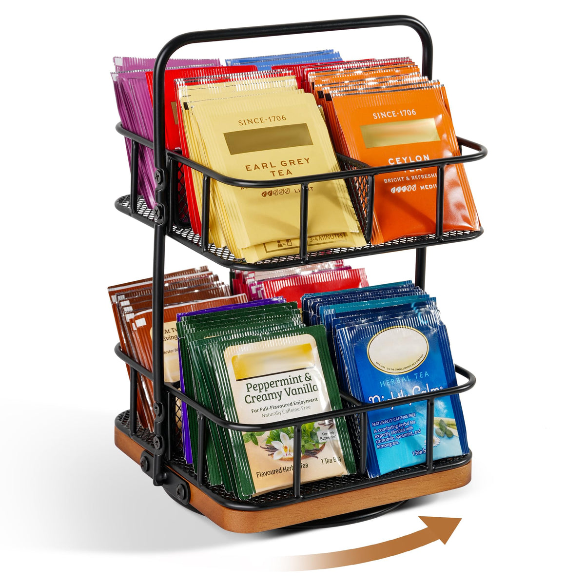 Tea Bunch Rotating 2 Tier Tea Bag Organizer, 360° Spinning Teabag Organizer