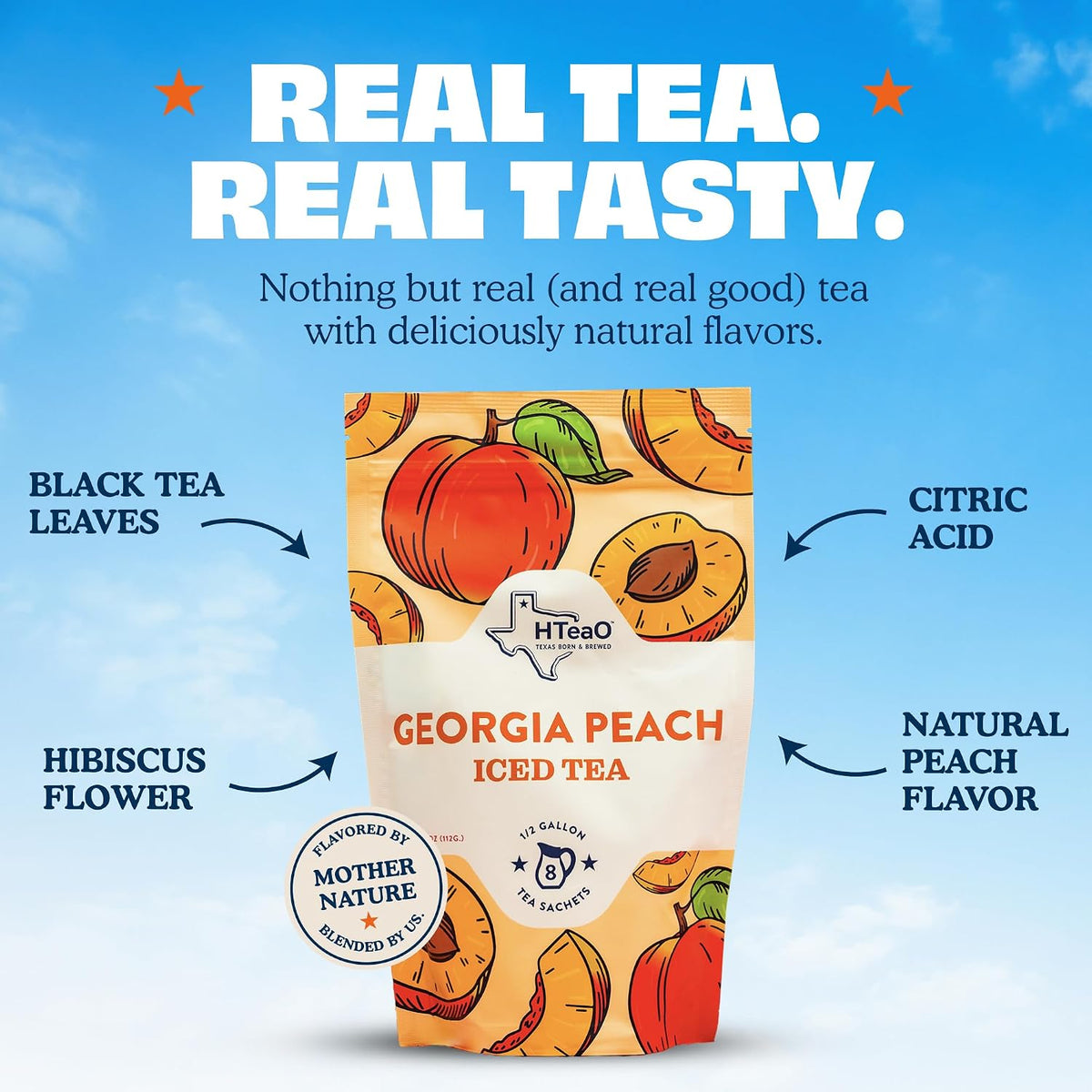 HTeaO Peach &amp; Hibiscus Iced Tea Bags - Makes 4 Gallons - Texas Style