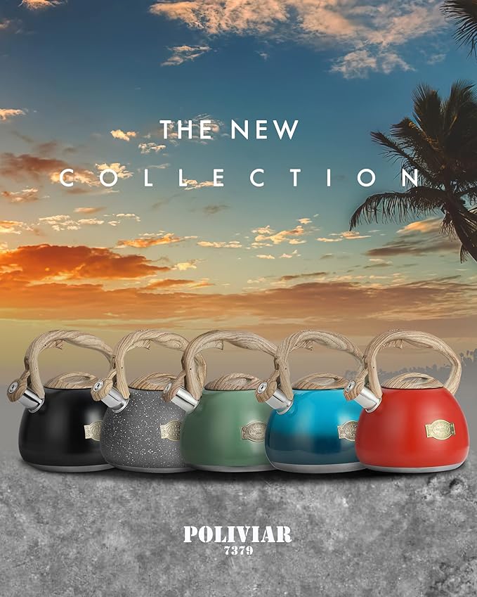 Poliviar Tea Kettle, 2.7 Quart Stovetop Tea Kettle, Audible Whistling Teapot, Food Grade Stainless Steel for Anti-Rust, Anti Hot Handle