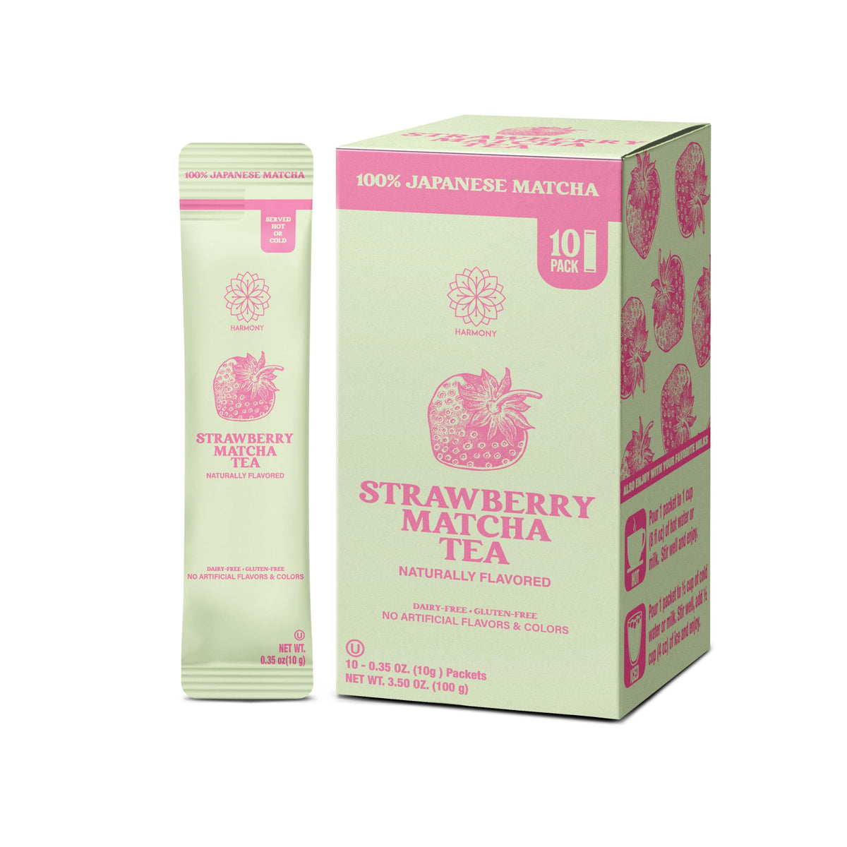 The Frozen Bean The Harmony Matcha Strawberry (10 Sticks) Premium Japanese Matcha Powder, Rich in Antioxidants & L-Theanine