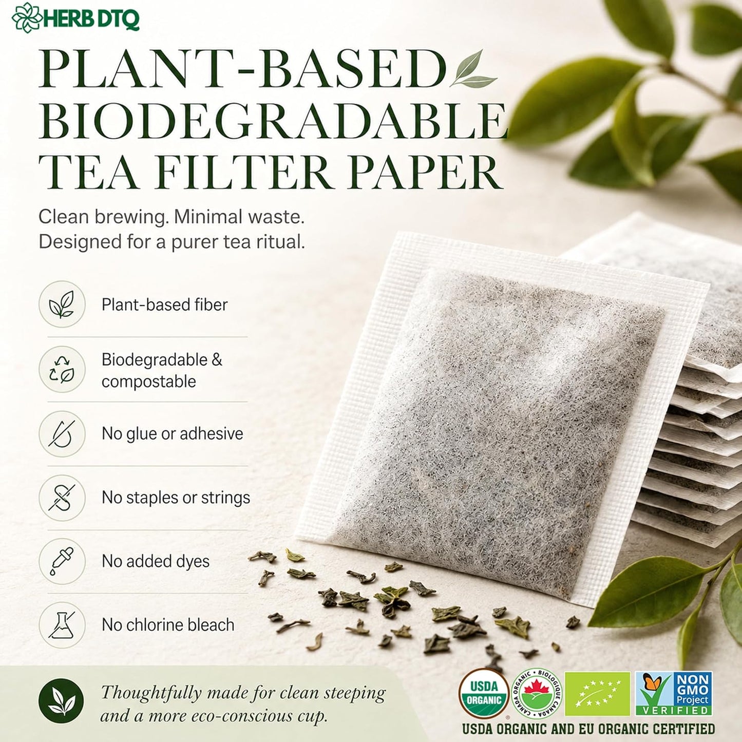 HERB DTQ USDA 100% Organic Soursop Graviola Leaf Tea Bags, Non-GMO, 50 Ct | Eco-Conscious Sachets, Sour Sop, Hojas de Guanabana, Vegan, Caffeine-Free, Sugar-Free, Gluten-Free, Sleep &amp; Digestion Support