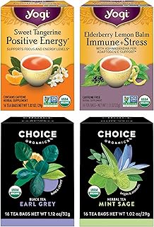 Yogi Tea & Choice Organics Variety Sampler - 16 Bags per Pack (4 Packs) - Tea Sampler Gift Box - Includes Yogi Sweet Tangerine Positive Energy, Choice Organics Earl Grey & More
