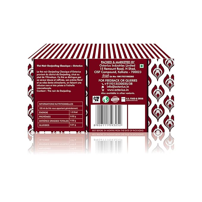 Octavius Classic Darjeeling Black Tea Bags, 30 Teabags Pack, Strong Indian CTC Tea for Milk, Premium English Breakfast Black Tea, Rich