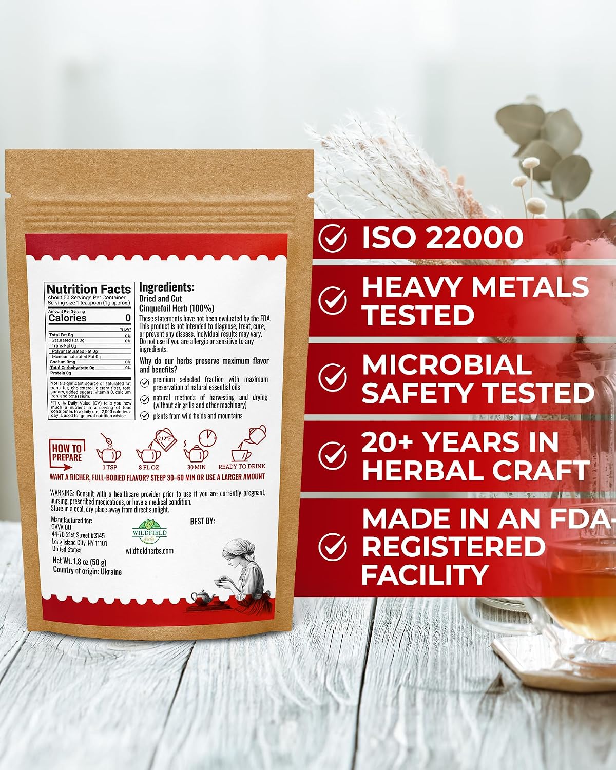 1.8 oz Cinquefoil Herb Dried Five Finger Grass Herb Potentilla Palustris Tea (Comarum Palustre L.) - 50g Sabelnik Herbal Tea