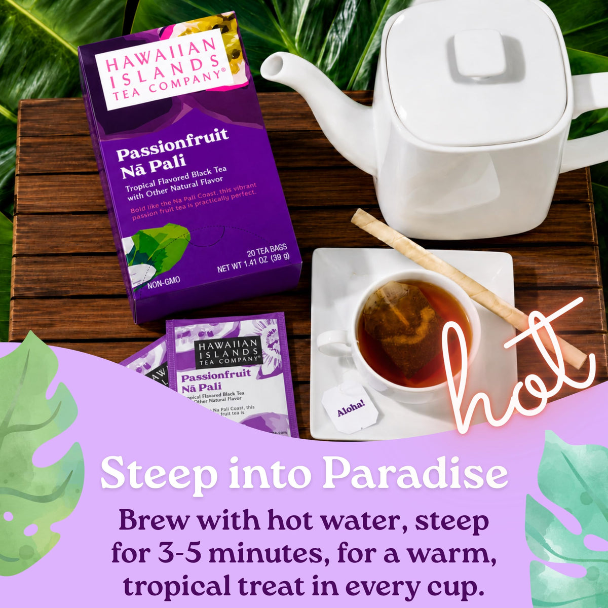 Hawaiian Islands Tea Company Passionfruit Na Pali Black Tea Bags 20 Teabags