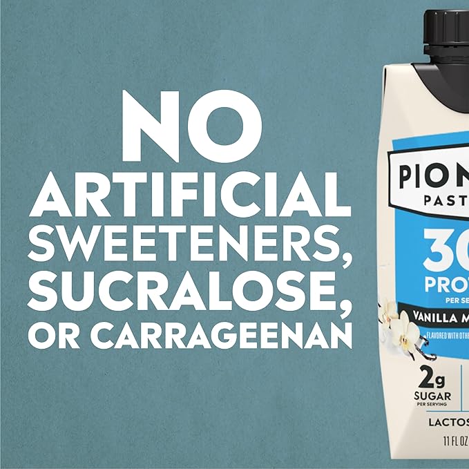 Pioneer Pastures - High Protein A2 Milkshakes - Vanilla - A2 Nutritional Milk, 30g Protein, 2g Sugar, No Sweeteners, No Seed Oils - All-Natural