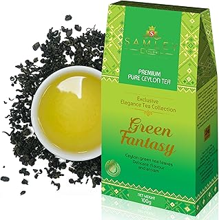 SAMLEY CEYLON - Green Tea Loose Leaf - Ceylon Tea Premium Green Tea - Mountain Fresh Sri Lanka Pure Fantasy Blend - Loose Leaf Specialty Grade Authentic Quality - 3.5oz Package