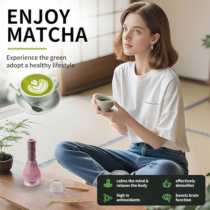 Resin Matcha Whisk Traditional Japanese Chasen Matcha Tea Whisk Gifts for Tea Lovers Reusable Plastic Matcha Whisk for Authentic Tea Preparation (Pink)