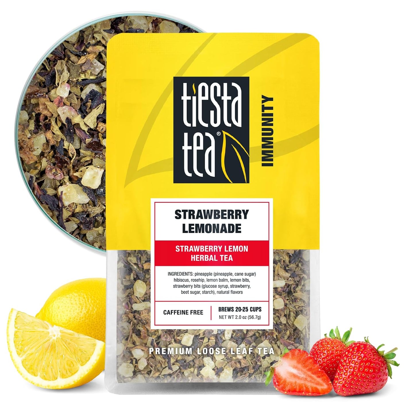 Tiesta Tea - Strawberry Lemonade, Loose Leaf, Strawberry Lemon Herbal Tea | Premium Non-Caffeinated Fruit Blend, Make Hot or Iced &amp; Brews Up to 25 Cups, 2 Ounce Resealable Pouch