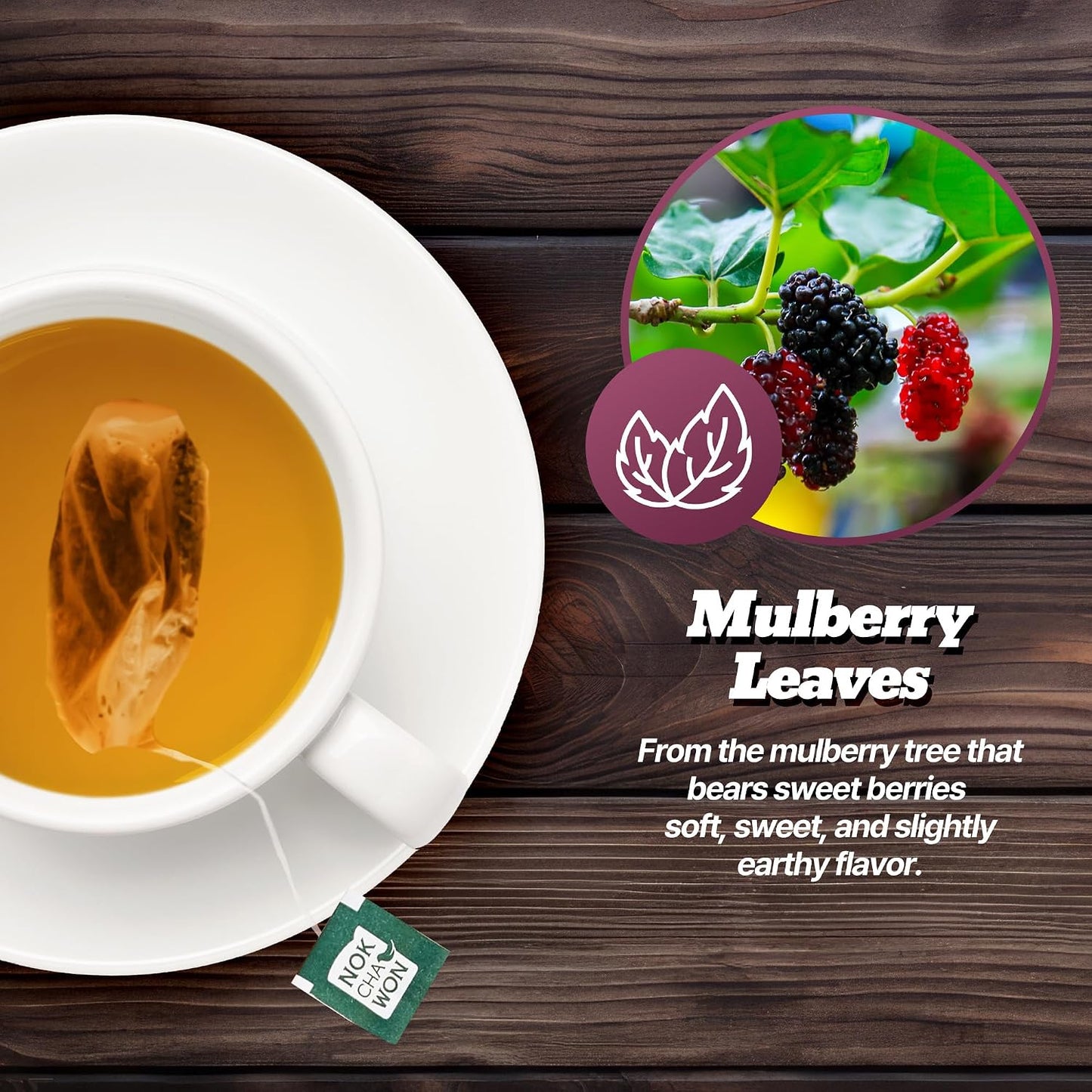 [Nokchawon] Korean Mulberry Leaf Tea Bags - 40 Count Caffeine Free Herbal Infusion - Mild Green Taste for Daily Wellness and Carb Management Support - Traditional Korean Herbal Tea